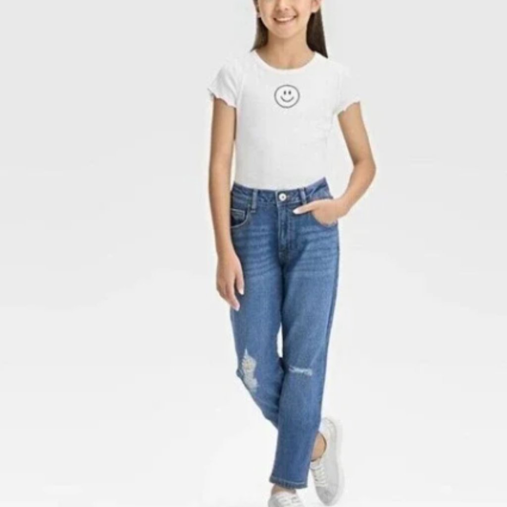 Nwt Girls Art Class High Rise Relaxed Taper Distressed Ankle Jeans Size 10